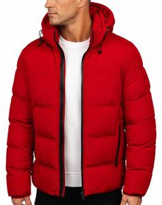 Chaqueta Acolchada Roja con Capucha para Hombre, Cierre Frontal con Cremallera, Resistente al Viento, Informal, para Invierno, Corte Regular, Color Sólido, Relleno de Poliéster - Product Image 5