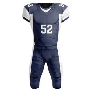 Ensemble d'uniformes de football américain personnalisés pour hommes, maillot sans manches à col en V rembourré, pantalon blanc bleu marine numéro 52, impression sublimée - Product Image 2
