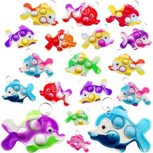 20 Pack Bulk Fish Pop Fidget <b>Key</b> <b>Chains</b> for Birthday Party Favors and Classroom Summer Student Gifts - Product Image 1