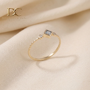 Anillo de Diamantes de Alta Calidad para Mujer, Anillo de Compromiso de Oro Amarillo Sólido de 14 Quilates con Diamante Cultivado en Laboratorio y Aguamarina, Certificado por IGI - Product Image 4