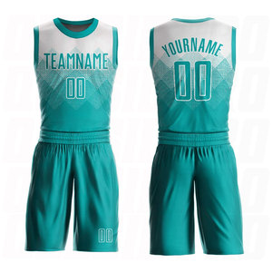Maillot de basket personnalisé blanc et aqua à col rond, sublimation, vente en gros, vêtements de sport d'équipe, logo personnalisé, nom et numéro, respirant - Product Image 1