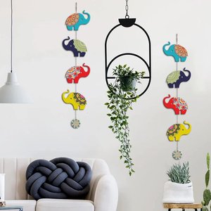 Décoration murale en bois MDF avec des éléphants colorés de style bohème pour le salon, imprimé décoratif à accrocher - Product Image 3
