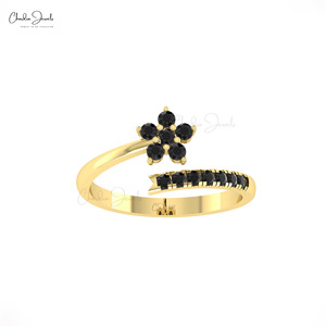 Produit phare : Bague de mariage minimaliste en or massif 14K, 0,32 CTW, diamant noir véritable, design étoile ouverte, pour soirée, vente en gros - Product Image 2