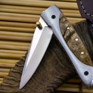 Couteau de chasse en acier inoxydable à pointe tombante avec manche en bois et étui en cuir, design avec bouton de réglage au pouce, pour usage extérieur - Product Image 1