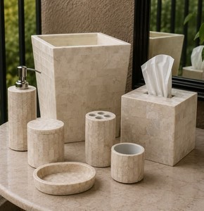 New Arrival <b>Bathroom</b> <b>Accessories</b> <b>Set</b> Mother of Pearl <b>Bathroom</b> Decor Handcrafted Decorative Countertop Organizer OEM Supplier - Product Image 2