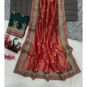 Bonita creación de ropa naranja india y paquistaní, ropa de fiesta, Sari con trabajo de bordado de secuencia - Product Image 6