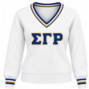 Suéter de Punto Personalizado para Mujer, Cuello en V, Manga Larga, con Letras, Cuello y Puños Acanalados con Rayas en Contraste, Ropa Casual de Invierno - Product Image 1