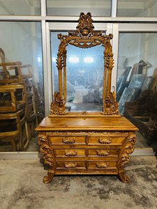 Indian Carved Italian European Style Makeup Vanity Carved Wooden Dressing <b>Table</b> Gold <b>Mirror</b> Dresser for Bedroom Hotel Villa - Product Image 5