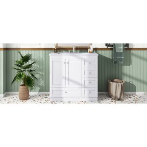Mueble de Baño Independiente Estilo Shaker de 36 Pulgadas con Lavabo, 4 Cajones con Cierre Suave y 2 Puertas con Cierre Suave - Product Image 6