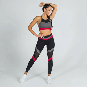 Women's 2 Piece Yoga Set Racerback Sports <b>Bra</b> High Waist Leggings Color Blocking Mesh Panel Breathable Workout Activewear - Product Image 2