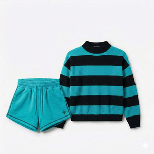<b>Women's</b> fully Customizable Mockneck Sweatshirt <b>Knee</b> <b>Shorts</b> 2-Piece Set Loose Fit Streetwear Solid Pattern Full Sleeves - Product Image 5
