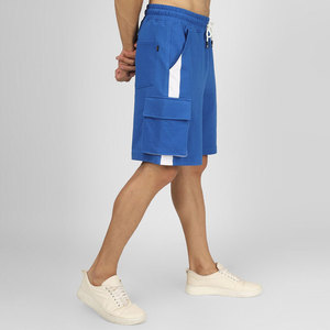 Shorts cargo bleus pour hommes, taille mi-haute, cordon de serrage, style décontracté avec poches, tissu en coton respirant - Product Image 3