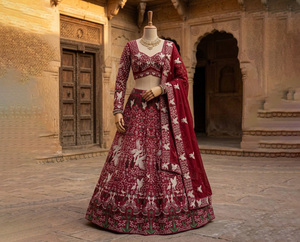 Designer Traditional Embroidered Lehenga Choli Dupatta Women's Party Wedding Outfit Bridal Wear for Traditional Indian Pakistani - Product Image 1