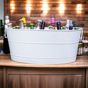 Bañera para Bebidas Galvanizada Blanca, Cubeta de Hielo Metálica Grande para Fiestas, Enfriador de Vino, Bañera Enfriadora de Bebidas para Barbacoas, Bodas y Eventos - Product Image 5