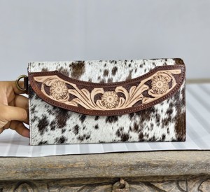Handmade Genuine Leather Long Clutch Wallet With Animal Printed Embossing Florals Design Cover Closure Women's Vintage Daily Use - Product Image 1