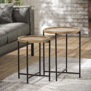 Table d'appoint en fer avec plateau en bois, artisanale, conçue pour les maisons élégantes, avec pieds en fer durables et finition naturelle - Product Image 1