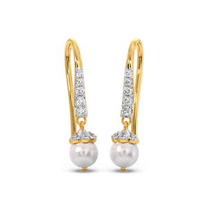 ต่างหูทรงหยดน้ำประดับเพชรทรงโค้งมนพร้อมลูกบอลหินสีขาว - Product Image 1