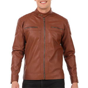 Nouvelle veste en cuir pour homme, coupe ajustée, personnalisable, style urbain, respirante, col montant, logo frontal, mode motard - Product Image 1
