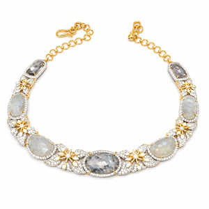 Attractive 925 <b>Silver</b> Gold Plated Grey Oval Gemstone Bracelet for Women Wedding Party Gift Jewelry Handmade Wholesale Gift Set - Product Image 4