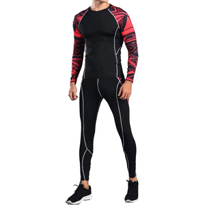 <b>Men's</b> Workout Sublimated <b>Compression</b> <b>Shirt</b> Pants Breathable 100% Polyester Long Sleeve Sports <b>Compression</b> Sets - Product Image 1