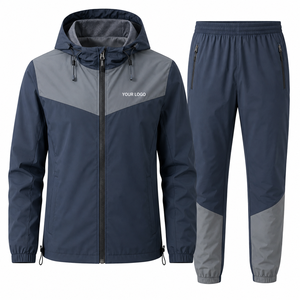 Color Block Hooded Waterproof Track Suit Men Custom Printed Logo <b>Zip</b> Pocket Chest Design Windproof Polyester Fabric Wholesale - Product Image 1