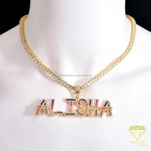 Colgante de Letra GRABBY con Diamantes de Moissanita de Lujo y Acentos de Piedras de Colores, Diseño de Palabra Personalizada Brillante, Joyería de Moda Hip Hop - Product Image 3