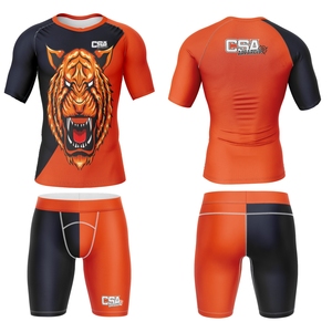 Vêtements de compression respirants pour hommes, vente en gros directe d'usine, design personnalisé, impression numérique par transfert thermique, ensemble de rashguard MMA - Product Image 1