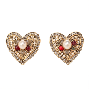 Navaratna Big Stud Earrings-Classic Trendy Geometric Heart Design Zinc Alloy with Imitation Pearl - Product Image 2