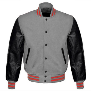 Chaqueta Varsity Unisex Negra con Mangas de Cuero Rojo, Logotipo L Bordado, Cuello Alto, Casual, Otoñal, Resistente al Viento y Transpirable - Product Image 4
