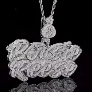 Iced Out Moissanite Letter <b>Name</b> Pendant 925 Silver Micro Pave Round Cut Luxury Charms Everyday Wear Hip Hop Pendant For Men's - Product Image 1