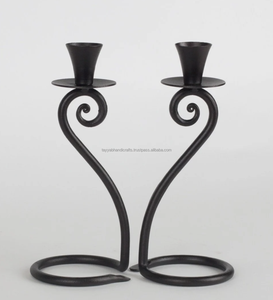 Bougeoirs en fer forgé vintage Bougeoirs coniques noirs pour la décoration de la maison pour Noël de l'Inde - Product Image 5