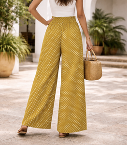 กางเกงเอวยางยืดลายจุด ผลิตในเวียดนาม รับผลิตเสื้อผ้าผู้หญิงแบบ OEM ODM ป้ายกำกับสั่งทำได้ ขายส่งเสื้อผ้า - Product Image 2