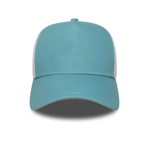 Modern Aqua Blue Trucker <b>Cap</b> Mesh Side Panels Adjustable Snapback Hat <b>Plain</b> Front Custom Logo Breathable Casual Summer <b>Cap</b> - Product Image 2