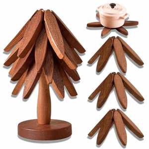 Handcrafted Brown Acacia Coaster Set Personalized 4pc Wooden Tree Art Coasters |handmade Wooden <b>Trivets</b> for Hot Dishes| Modern - Product Image 5