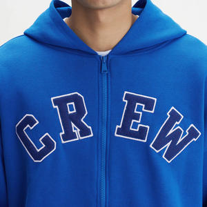 Sweat à capuche zippé pour homme, coupe ample à épaules tombantes, en jersey délavé, respirant, écologique, avec logo personnalisé, style sportif et décontracté urbain, couleur unie - Product Image 2