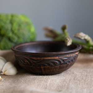 Natural Clay Serving Bowl, Earthy Farmhouse Tableware, Handmade <b>Pottery</b> Rustic Stoneware Bowl, Cozy <b>Cottage</b> core Kitchen Decor - Product Image 6