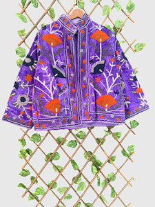Hand Embroidered Floral Velvet Jacket Full Sleeve Mandarin Collar Plus Size Women'<b>s</b> Autumn Wear - Product Image 1