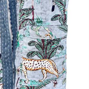 Dhati Handicrafts KK101 Unisex Long Cotton Quilted Indian Robe Animal <b>Kantha</b> <b>Jacket</b> Breathable Eco-Friendly Quick Dry Liner Belt - Product Image 4