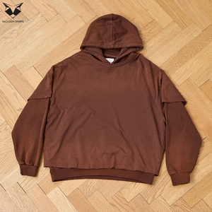 Sweat-shirts à capuche double couche pour hommes, prix de gros, streetwear personnalisé, vêtements de mode OEM/ODM, couleur unie marron - Product Image 4