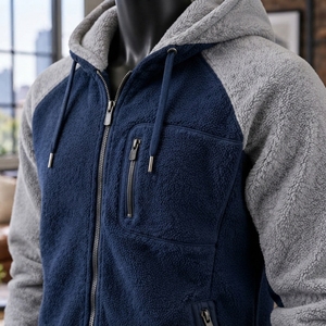 Veste à capuche en polaire pour homme, confectionnée en tissu polaire moelleux, texture confortable, fermeture avant sur toute la longueur, capuche spacieuse, élastique - Product Image 5