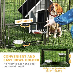 Nichoir rectangulaire pour chien avec 2 compartiments et gamelles rotatives, 13,5 pi x 9,4 pi x 5,1 pi, pour utilisation extérieure en automne - Product Image 6