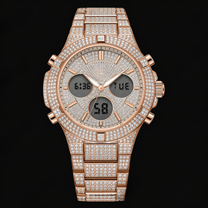 Montre de luxe à cadran scintillant, style chronographe numérique, avec pierres en cristal or rose, montre tendance - Product Image 1