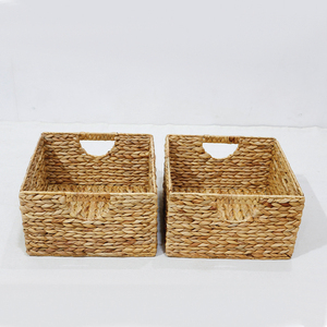 <b>Rectangular</b> Natural Rattan Storage <b>Baskets</b> With Handles Rustic Style Multi-Purpose Neatening Organizers 2-Piece Pack - Product Image 6