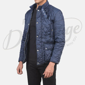 Veste matelassée bleu marine pour homme, coupe ajustée, légère, rembourrée, classique, décontractée, zippée, pour l'hiver. - Product Image 5