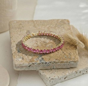 Pear Cut Lab Grown Pink Sapphire <b>Charm</b> Bracelet in Sterling <b>Silver</b> Elegant Luxury Jewelry for Women - Product Image 2