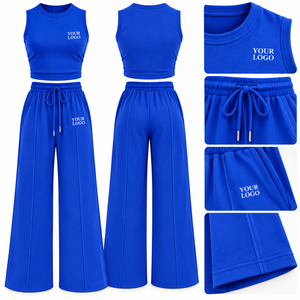 Conjunto de dos piezas para mujer con pantalones anchos, top corto sin mangas, conjunto informal a juego, ropa de viaje - Product Image 3