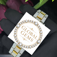 Reloj de Lujo con Cristal de Cuarzo y Moissanita VVS Helada de 40 mm, Estilo Antiguo y Ejecutivo, con Correa de Oro Amarillo de 20 mm |   Probador de Diamantes