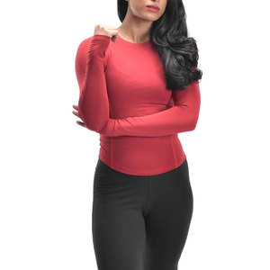 T-shirt de sport à col rond et ourlet incurvé pour femme, à manches longues, compressif, idéal pour la gym, le fitness et le yoga, anti-transpiration - Product Image 1