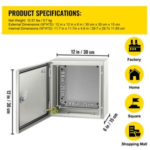 Armadio Elettrico in Acciaio NEMA 4X 12 X 12 X 6 FT IP67 Impermeabile e Antipolvere per Esterni/Interni - Product Image 5