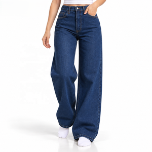 Vaqueros de corte recto para mujer, al por mayor, lavado oscuro, marca privada para marcas de moda, tallas S-XL, MOQ bajo, de fábrica - Product Image 4
